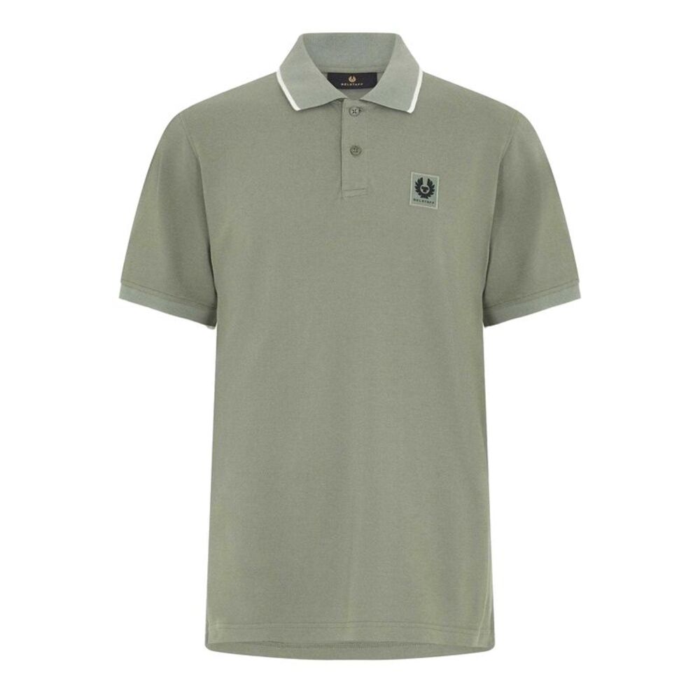 Belstaff Mens Logo Tipped Short-Sleeved Polo Shirt / Sage Green